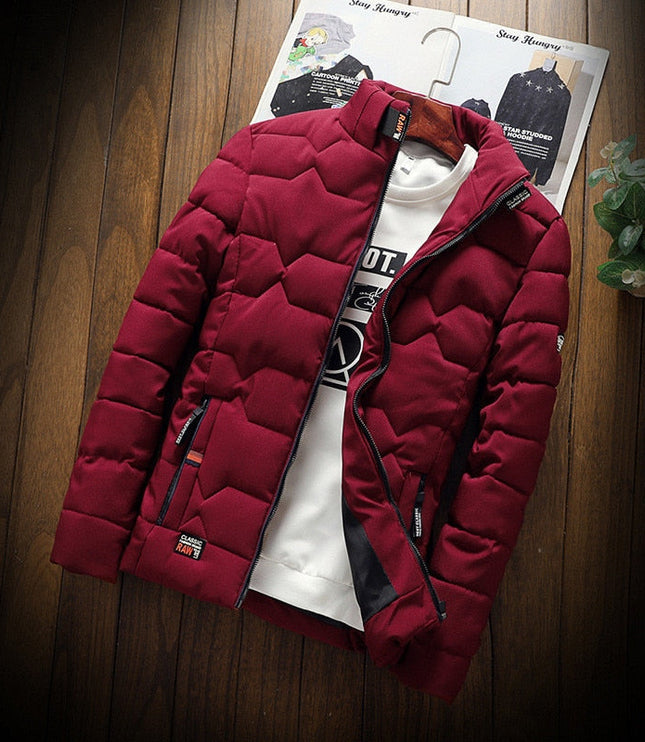 Men's Quilted Puffer Jacket with Stand Collar