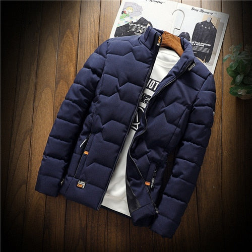 Men's Quilted Puffer Jacket with Stand Collar
