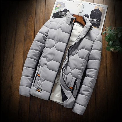 Men's Quilted Puffer Jacket with Stand Collar