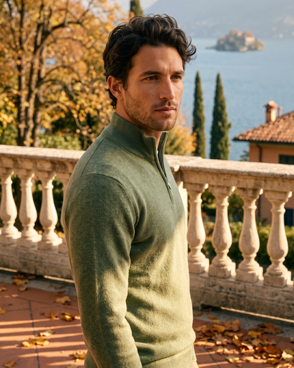 Men's Ribbed Mock Neck Sweater with Zip Placket