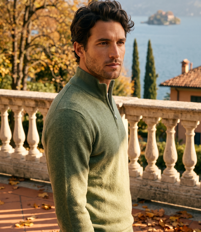 Men's Ribbed Mock Neck Sweater with Zip Placket