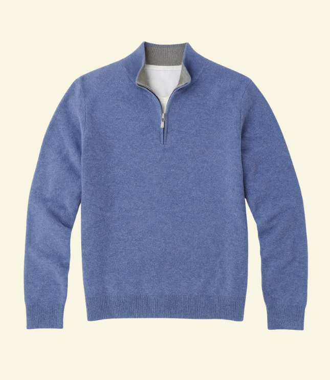 Men's Ribbed Mock Neck Sweater with Zip Placket