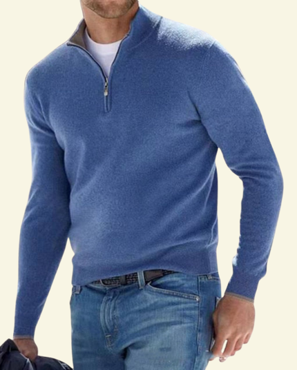 Men's Ribbed Mock Neck Sweater with Zip Placket