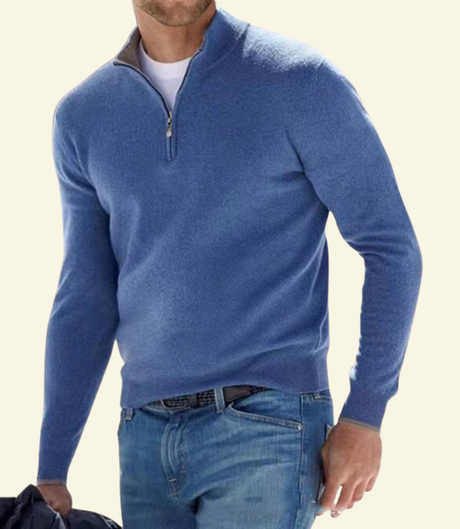Men's Ribbed Mock Neck Sweater with Zip Placket
