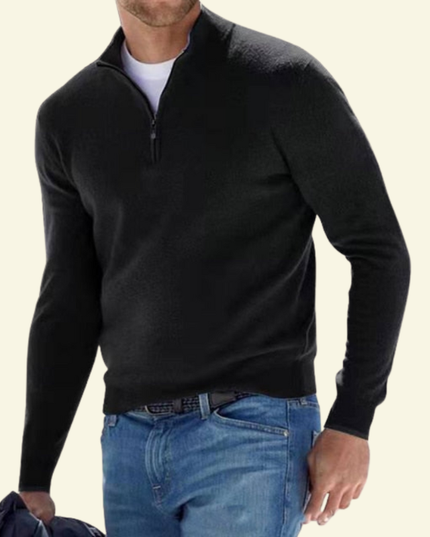 Men's Ribbed Mock Neck Sweater with Zip Placket