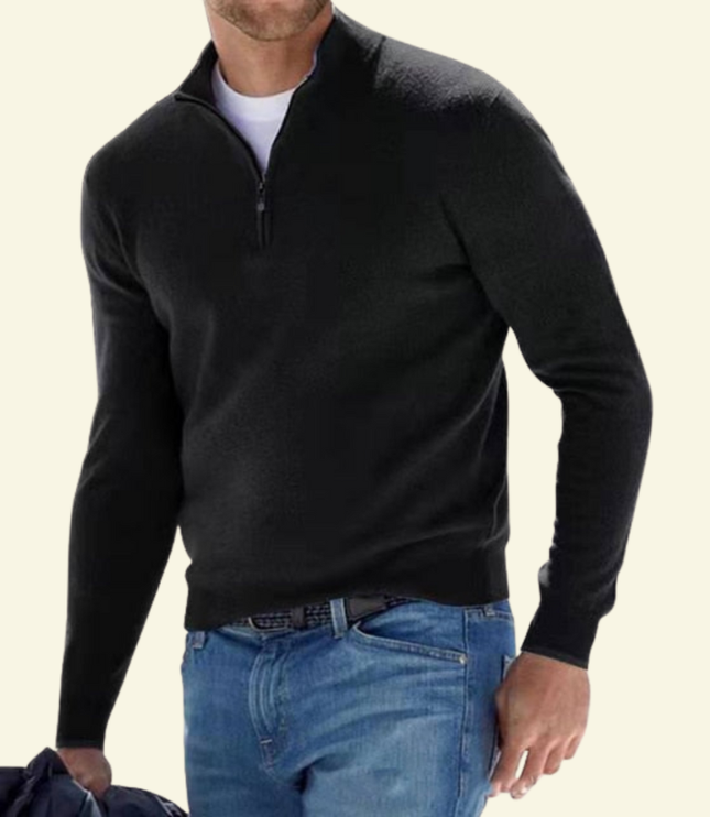 Men's Ribbed Mock Neck Sweater with Zip Placket