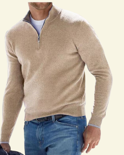 Men's Ribbed Mock Neck Sweater with Zip Placket
