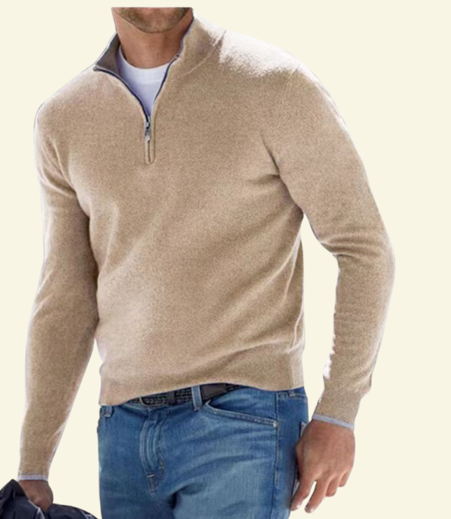 Men's Ribbed Mock Neck Sweater with Zip Placket