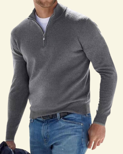 Men's Ribbed Mock Neck Sweater with Zip Placket