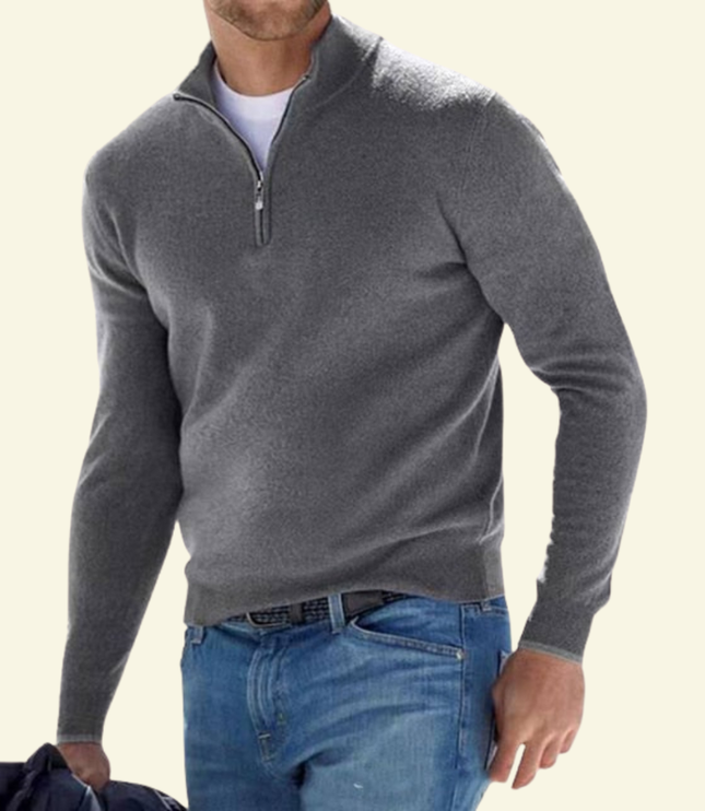 Men's Ribbed Mock Neck Sweater with Zip Placket