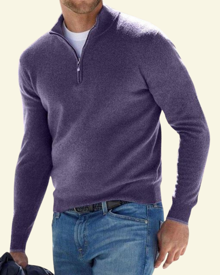 Men's Ribbed Mock Neck Sweater with Zip Placket