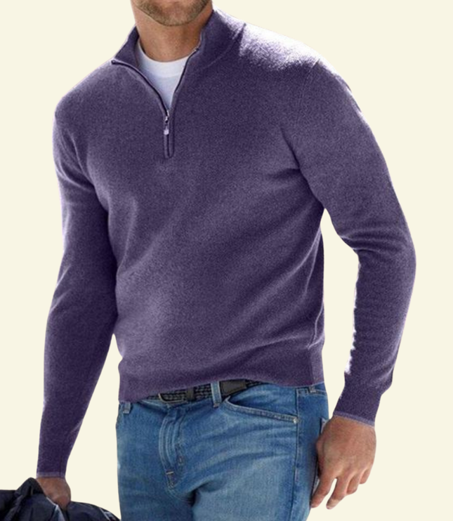 Men's Ribbed Mock Neck Sweater with Zip Placket