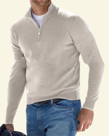 Men's Ribbed Mock Neck Sweater with Zip Placket