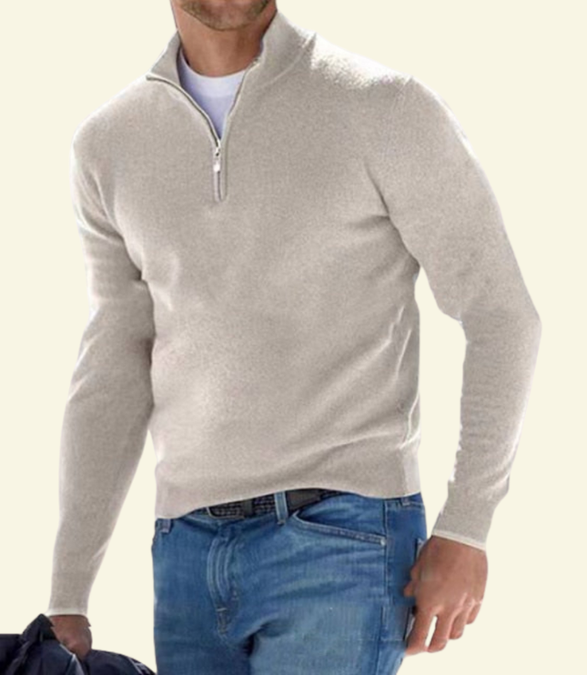 Men's Ribbed Mock Neck Sweater with Zip Placket