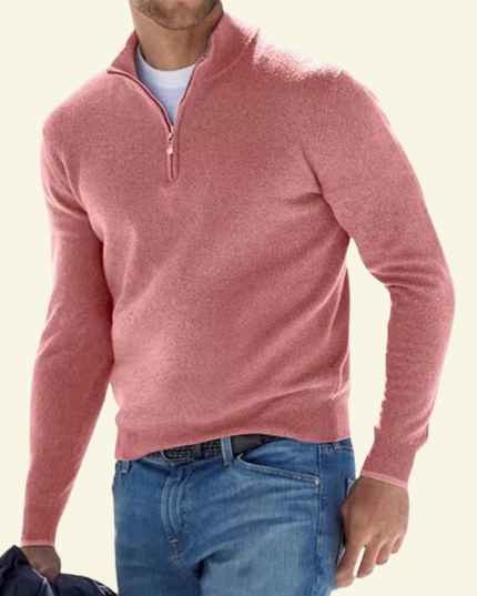 Men's Ribbed Mock Neck Sweater with Zip Placket
