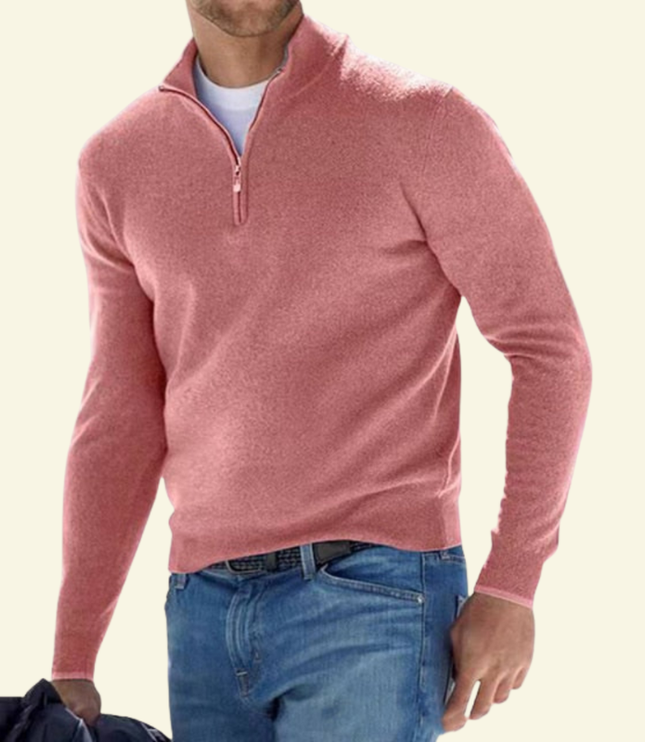 Men's Ribbed Mock Neck Sweater with Zip Placket