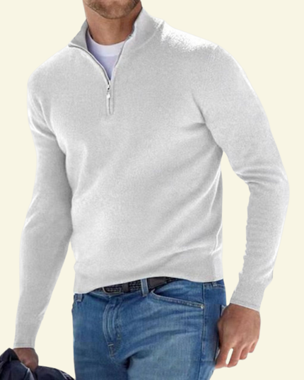Men's Ribbed Mock Neck Sweater with Zip Placket