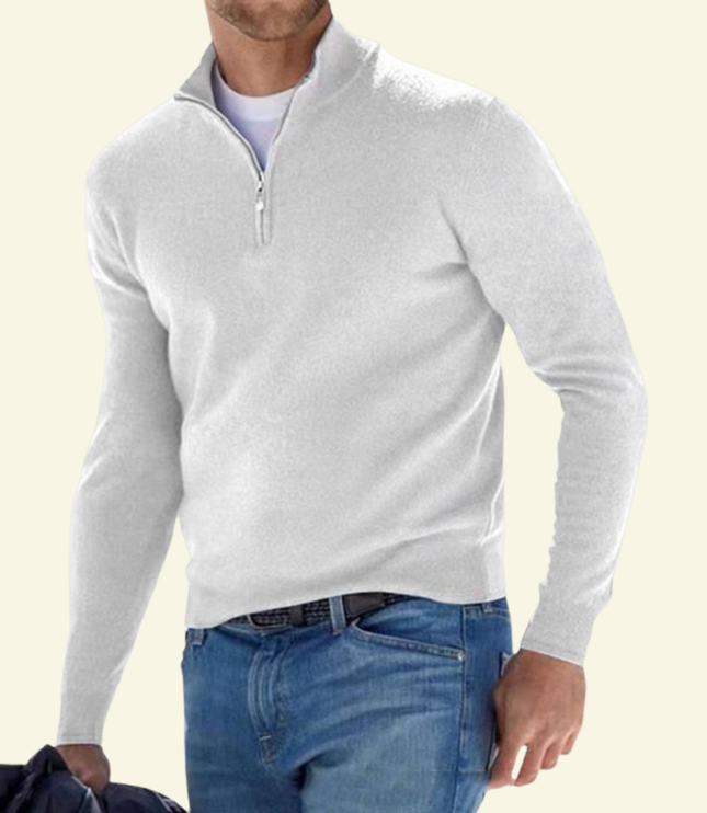 Men's Ribbed Mock Neck Sweater with Zip Placket