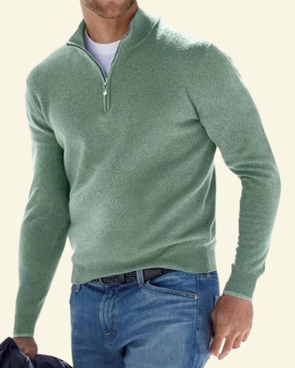 Men's Ribbed Mock Neck Sweater with Zip Placket