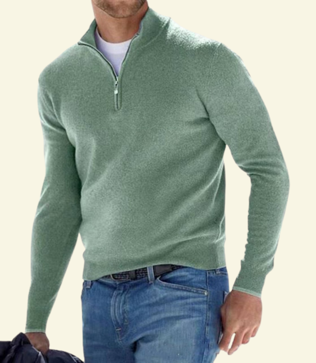 Men's Ribbed Mock Neck Sweater with Zip Placket