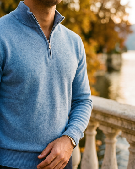 Men's Ribbed Mock Neck Sweater with Zip Placket