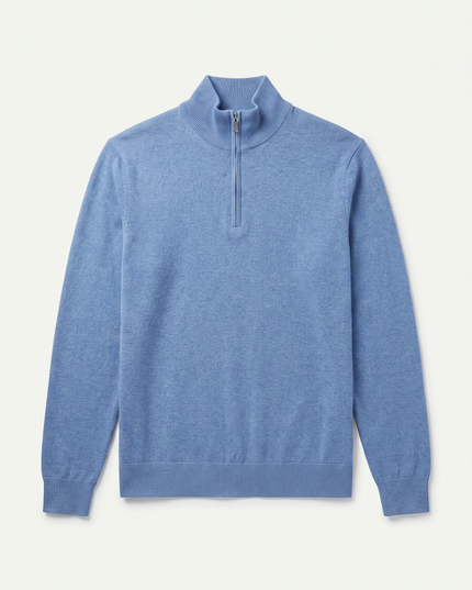 Men's Ribbed Mock Neck Sweater with Zip Placket