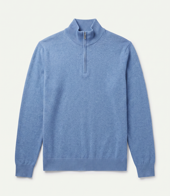Men's Ribbed Mock Neck Sweater with Zip Placket