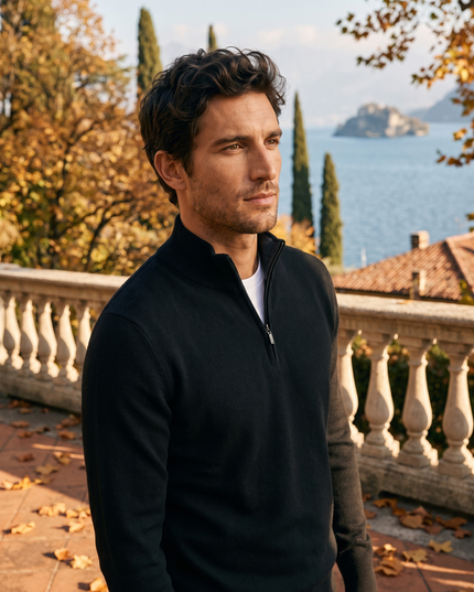Men's Ribbed Mock Neck Sweater with Zip Placket