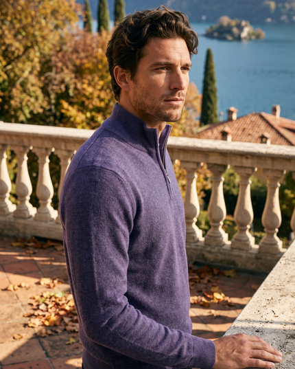 Men's Ribbed Mock Neck Sweater with Zip Placket