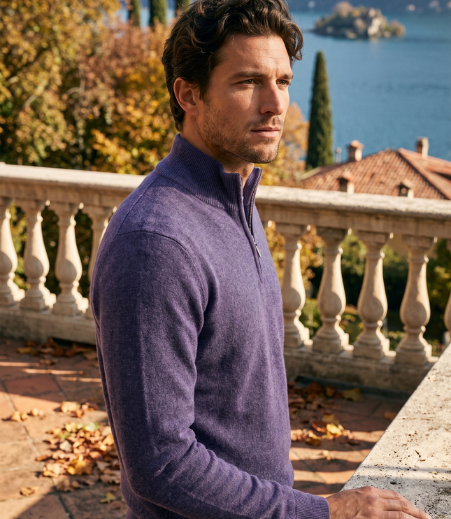 Men's Ribbed Mock Neck Sweater with Zip Placket