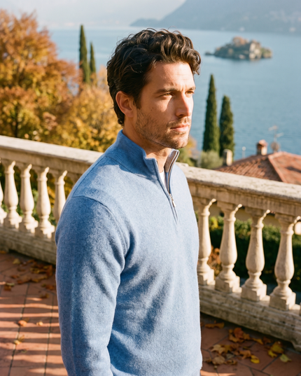 Men's Ribbed Mock Neck Sweater with Zip Placket