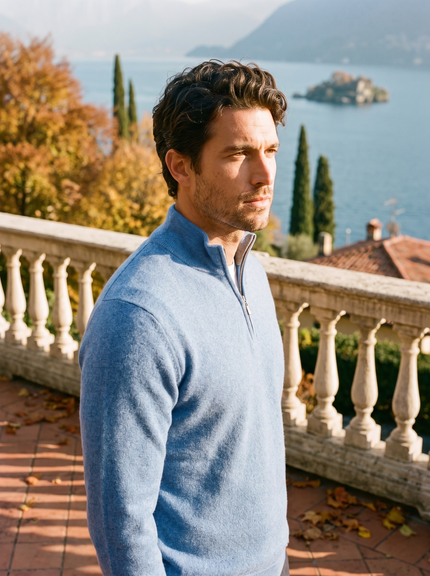 Men's Ribbed Mock Neck Sweater with Zip Placket