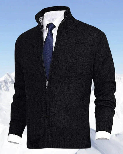 Men's Ribbed Pocket High Neck Zip Up Cardigan Sweater
