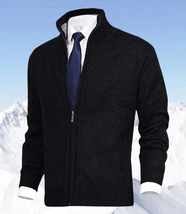 Men's Ribbed Pocket High Neck Zip Up Cardigan Sweater