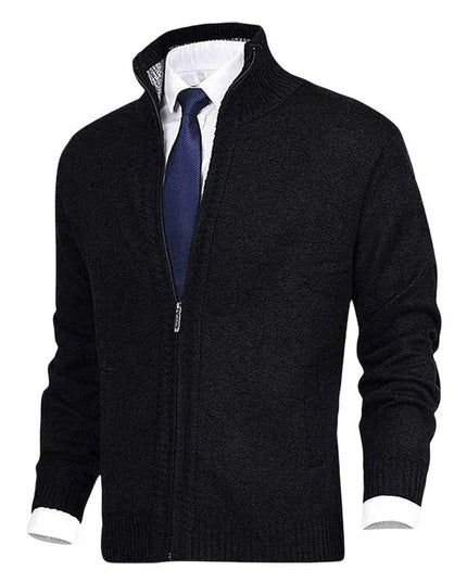 Men's Ribbed Pocket High Neck Zip Up Cardigan Sweater