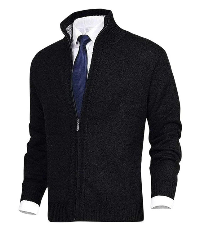 Men's Ribbed Pocket High Neck Zip Up Cardigan Sweater