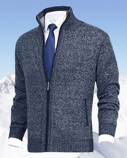 Men's Ribbed Pocket High Neck Zip Up Cardigan Sweater
