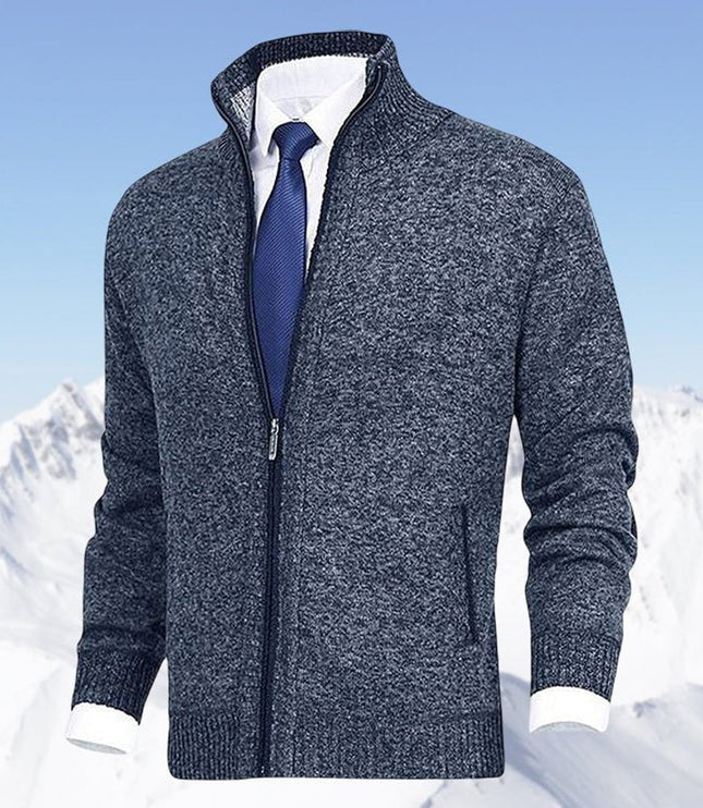 Men's Ribbed Pocket High Neck Zip Up Cardigan Sweater