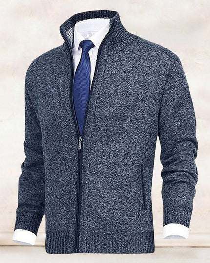 Men's Ribbed Pocket High Neck Zip Up Cardigan Sweater