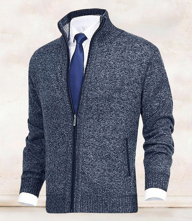 Men's Ribbed Pocket High Neck Zip Up Cardigan Sweater