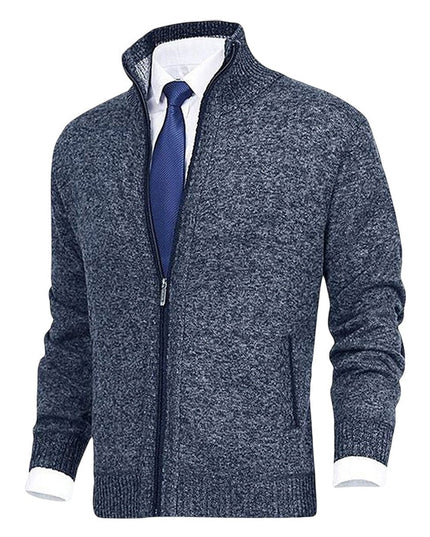 Men's Ribbed Pocket High Neck Zip Up Cardigan Sweater