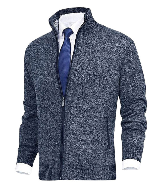Men's Ribbed Pocket High Neck Zip Up Cardigan Sweater