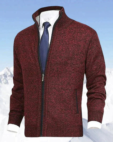 Men's Ribbed Pocket High Neck Zip Up Cardigan Sweater