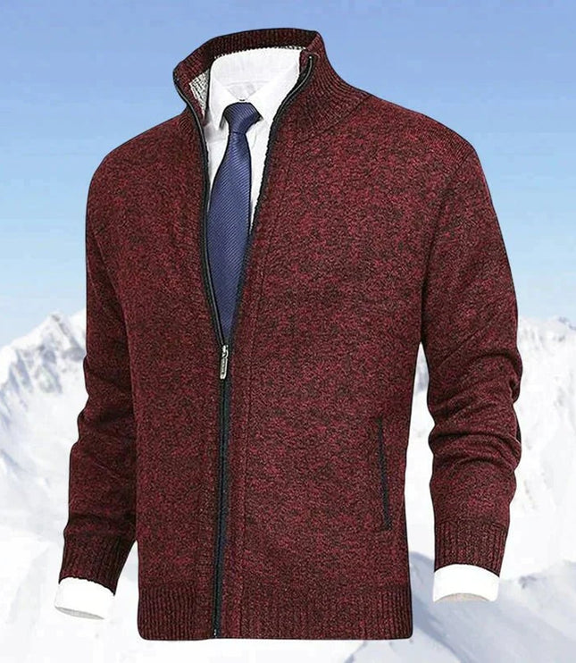 Men's Ribbed Pocket High Neck Zip Up Cardigan Sweater