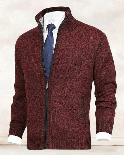 Men's Ribbed Pocket High Neck Zip Up Cardigan Sweater