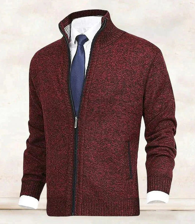 Men's Ribbed Pocket High Neck Zip Up Cardigan Sweater