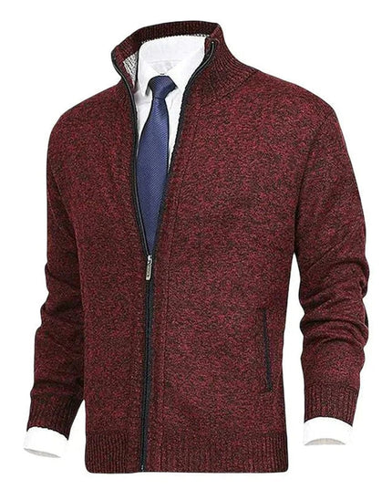 Men's Ribbed Pocket High Neck Zip Up Cardigan Sweater