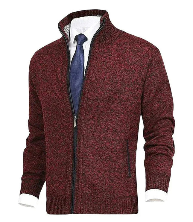 Men's Ribbed Pocket High Neck Zip Up Cardigan Sweater