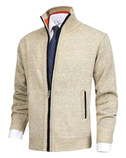 Men's Ribbed Pocket High Neck Zip Up Cardigan Sweater