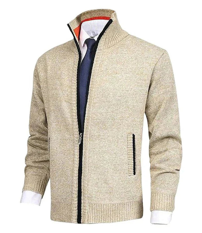 Men's Ribbed Pocket High Neck Zip Up Cardigan Sweater
